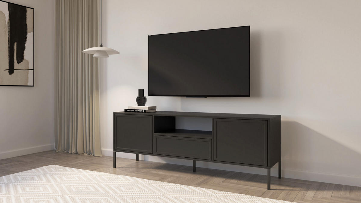 TV-LOWBOARD Velveto 2-türig mit Schublade & Fach, Schwarz, 160 cm - Schwarz, Holzwerkstoff/Metall (160/57/40cm) - Selsey