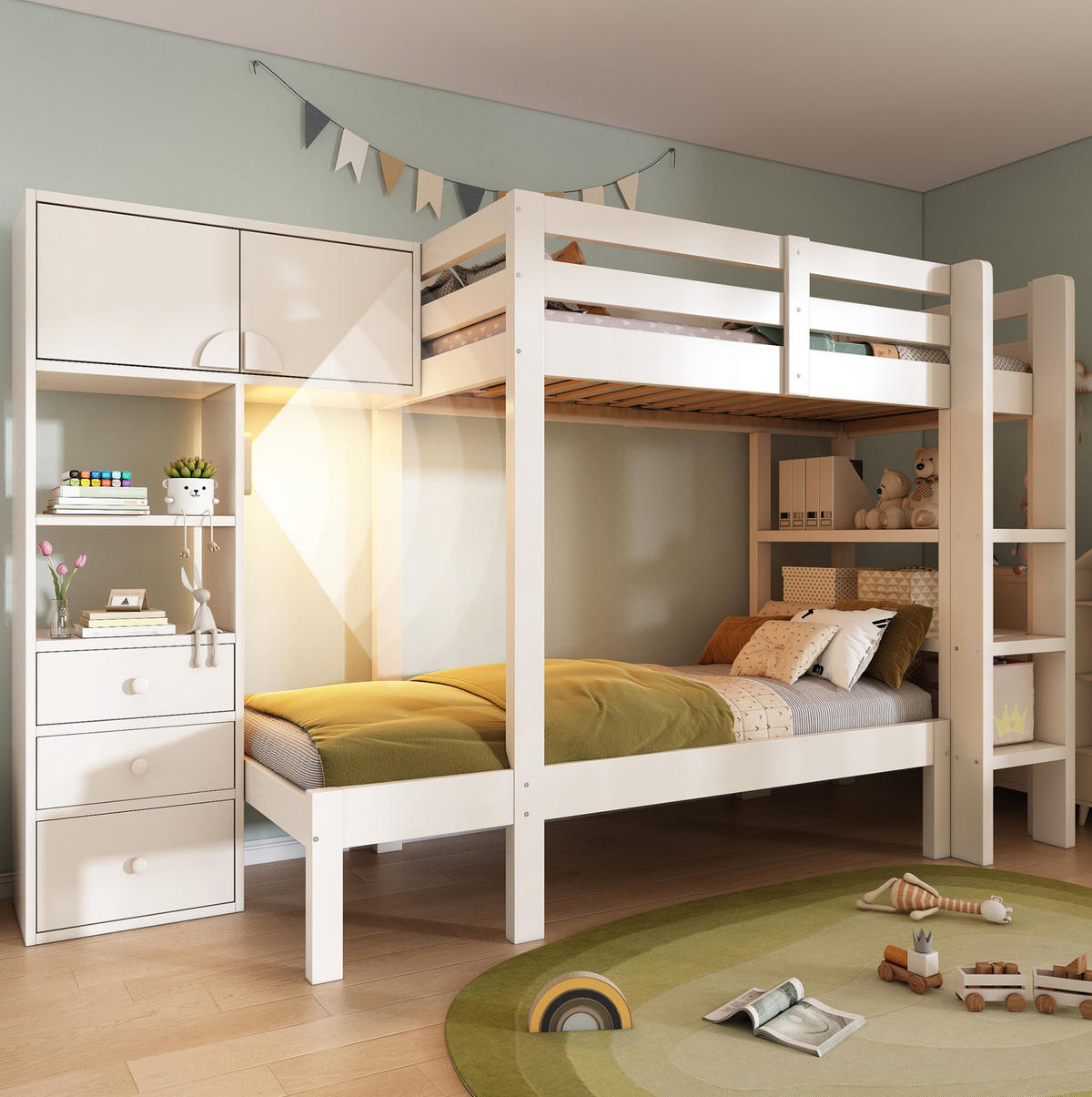 ETAGENBETT 90/200 cm Weiß mit LED-Nachtlicht und Stauraum - Weiß, Holzwerkstoff (90/200cm) - MIVRAY