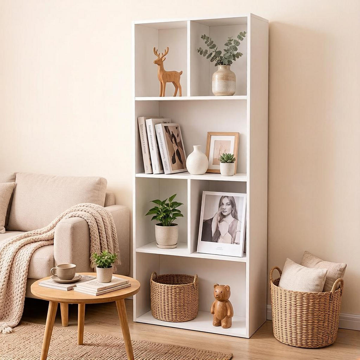 BÜCHERREGAL Weiß 6 Fächer 50/30/118 cm - Weiß, Holzwerkstoff (50/118/30cm) - PANGIVO