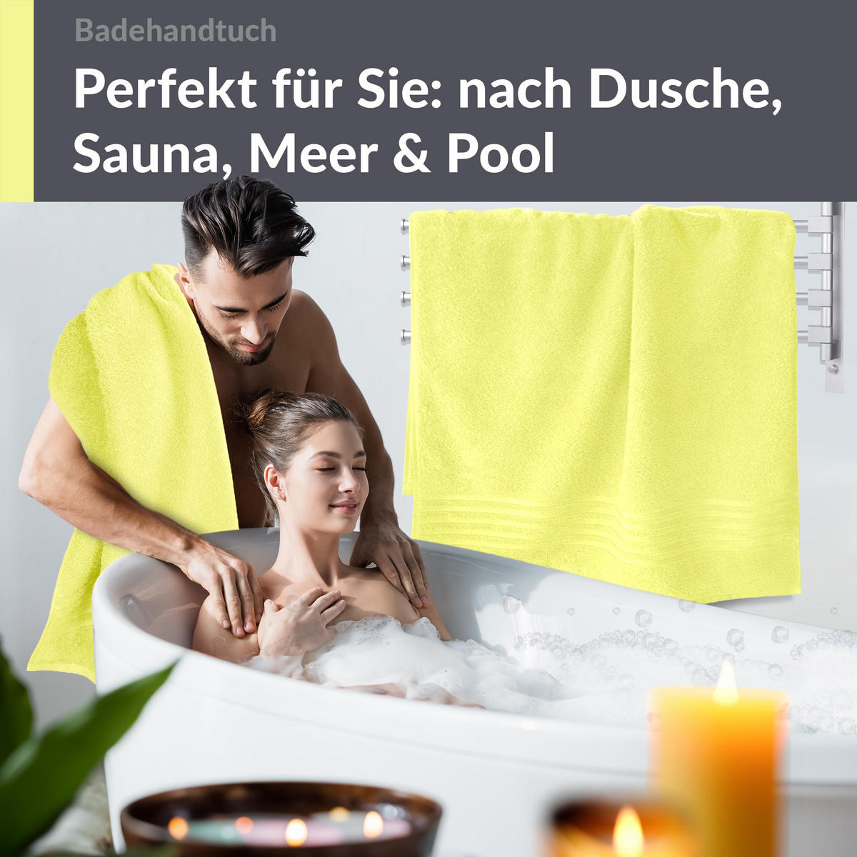 BADETUCH London Anis Grün 2er Set 100x150 - Hellgelb, Textil (100/150cm) - Lashuma