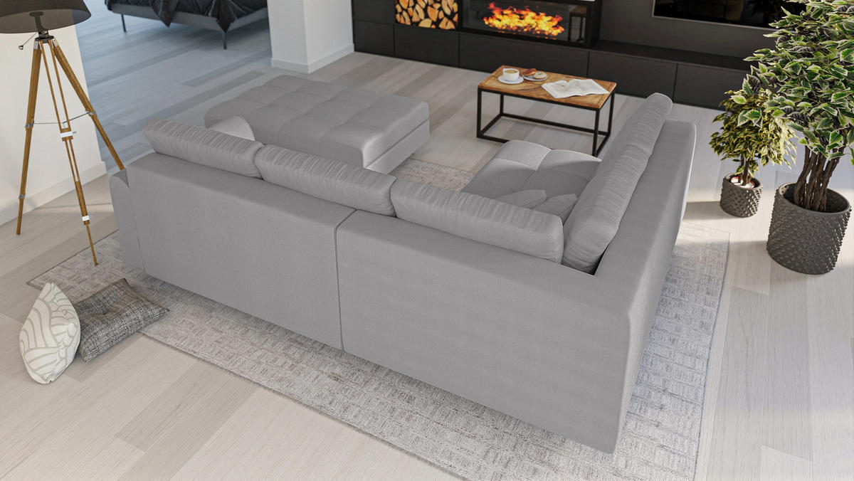 ECKSOFA MIT HOCKER Lorine Mikrofaser Grau - Hellbraun/Grau, Buchenholz/Textil (231/161cm) - S-Style Möbel