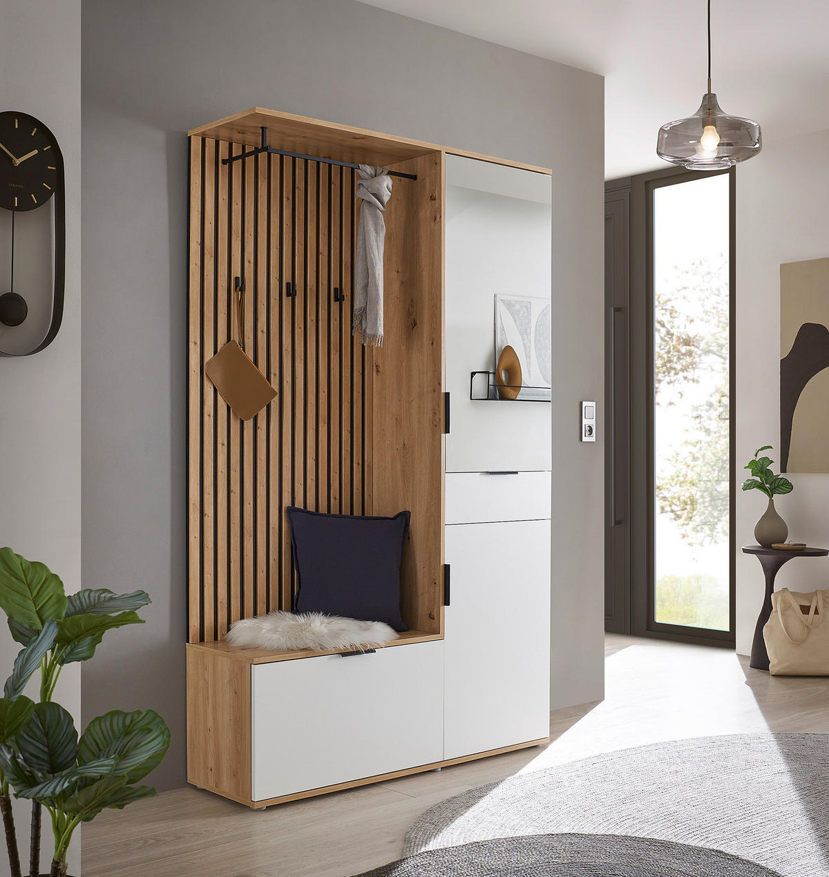 KOMPAKTGARDEROBE - Eiche Artisan Dekor / Weiß - Eichefarben/Weiß, Holzwerkstoff (122/195/35cm) - home24