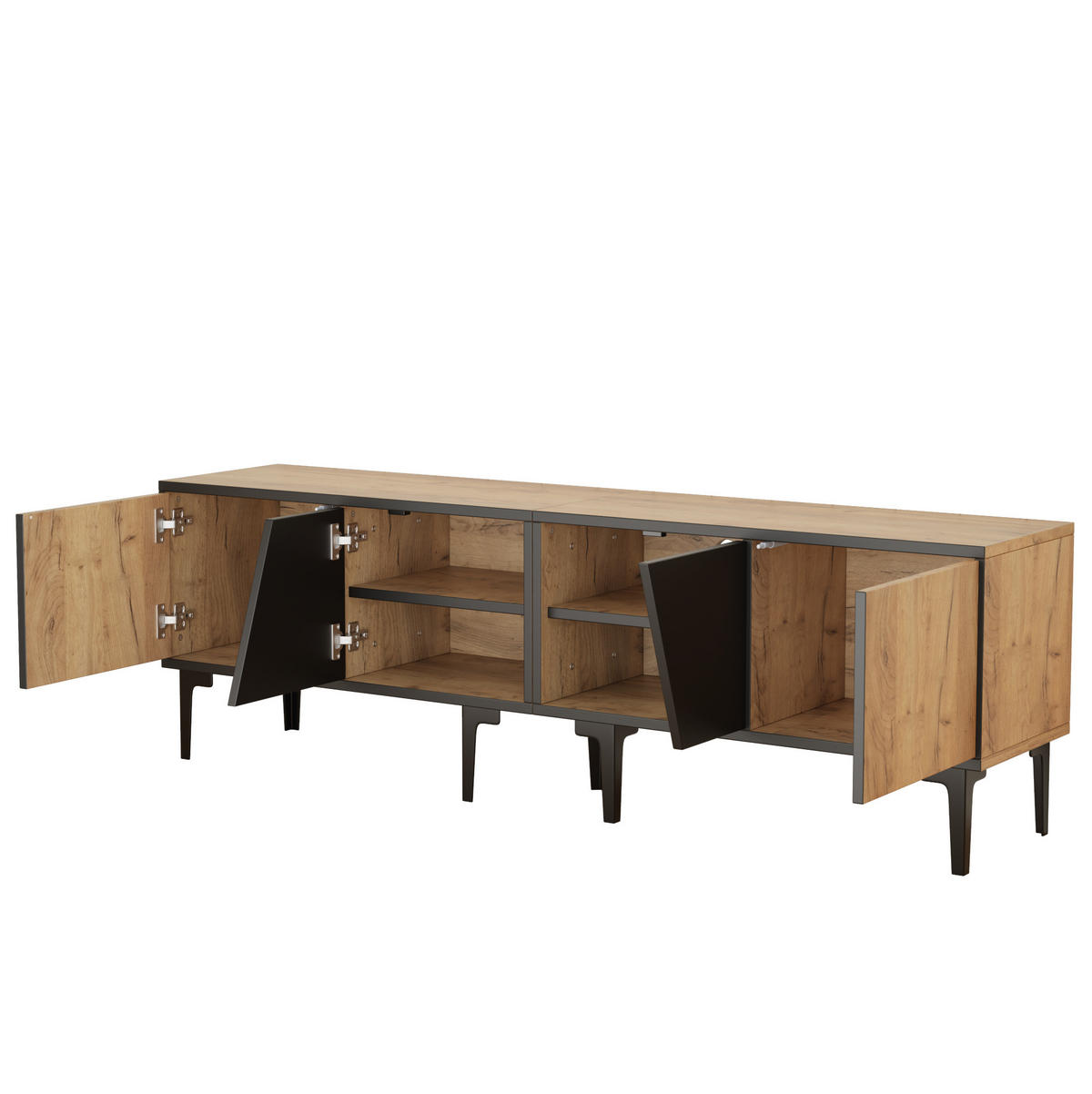 TV-LOWBOARD aus Spanplatte 160x36,5x45 cm Naturholz/Schwarz mit 4 Fächern - Hellbraun, Holzwerkstoff (160/45/36.5cm) - IVMEU