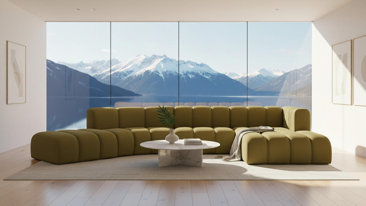 ECKSOFA L-Form GRAND Round, Stoff Salvador, Olive, Rechts - Olivgrün, Holz (445/179cm) - Kaiser Möbel