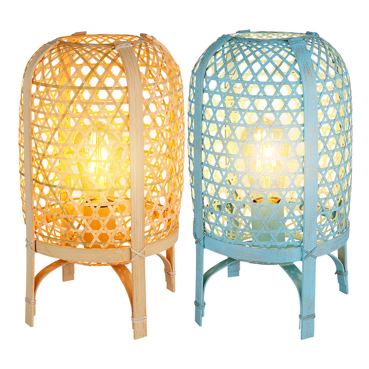 LED TISCHLEUCHTE Bambus Blau - Blau, Holz (22/22/37cm) - Globo Lighting