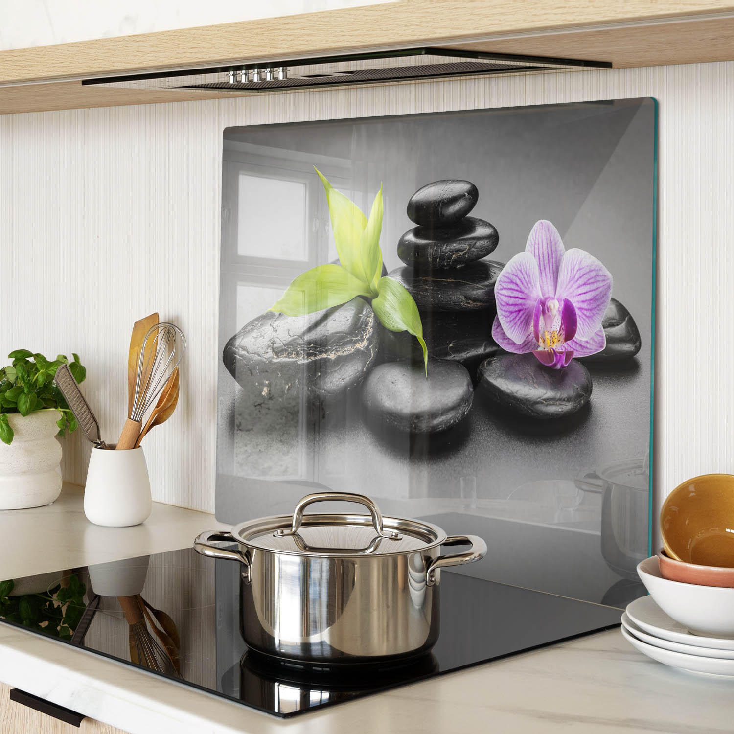 GLASPLATTE 60x52 cm Zen-Steine - Schwarz, Glas (60/0.4/52cm) - TULUP