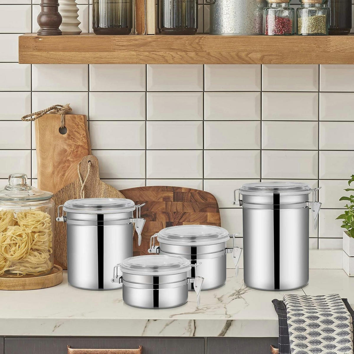 VORRATSDOSEN Set Edelstahl Luftdicht 4-teilig - Silberfarben, Metall (12/14.5/12cm)