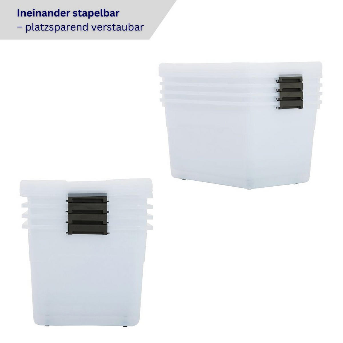AUFBEWAHRUNGSBOX mit Deckel 110L im 4er Set Extra Groß Rollen transparent stapelbar - Transparent, Kunststoff (65/38/48cm) - PROREGAL
