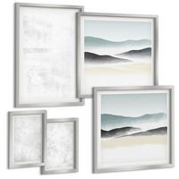 BILDER SET 5er Set - 50x50 cm & 20x30 cm & 40x60 cm Silberner Rahmen - Weiße Flecken auf Leinwandhintergrund - Silberfarben, Kunststoff (40/60cm) - TULUP