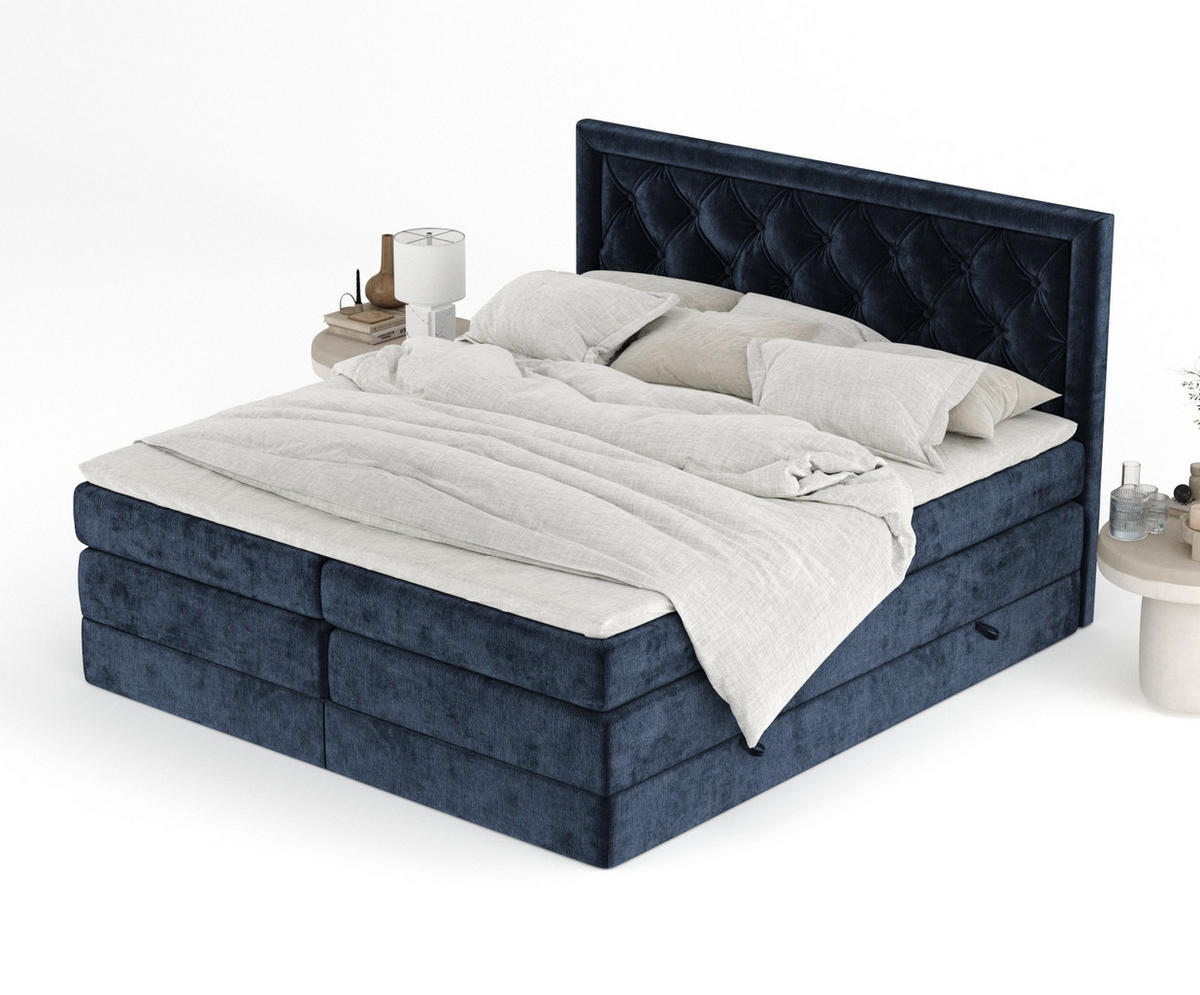 BOXSPRINGBETT Aurelia Marineblau 180/200 cm - Schwarz/Dunkelblau, Holz/Holzwerkstoff (180/200cm) - Maison de Reve