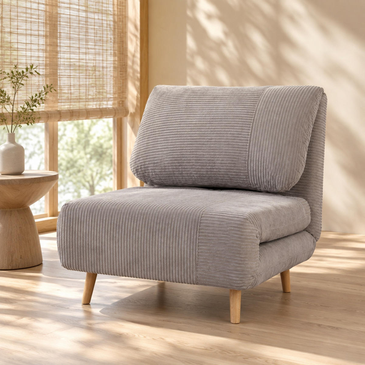 SCHLAFSOFA in Hellgrau 89x82x83 cm mit 3-fach verstellbarer Rückenlehne - Hellgrau, Holz (82/83/89cm) - IVMEU