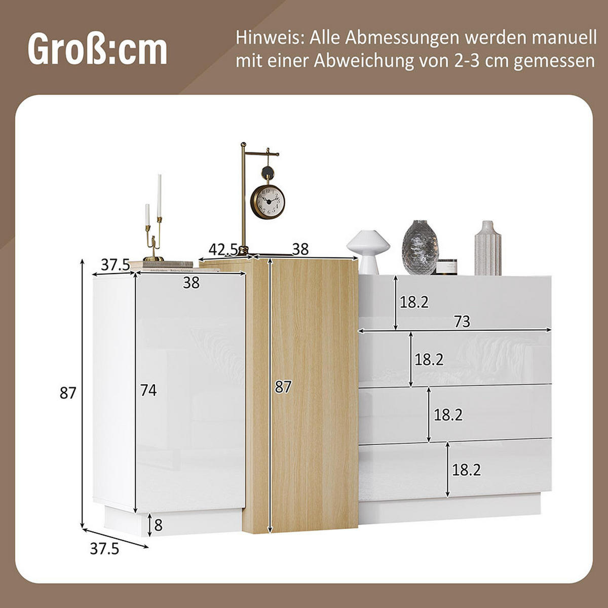 SIDEBOARD in Weißes Hochglanz, Minimalistischer - Weiß, Holz (37.5/87/150cm) - KOMHTOM