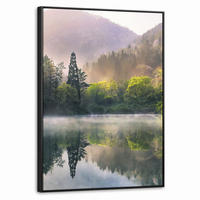LEINWAND Bilder mit Rahmen - Natur - Bäume - Berge - See - Wasser - 50x70 - Hellgrün, Textil (50/70cm) - MuchoWow