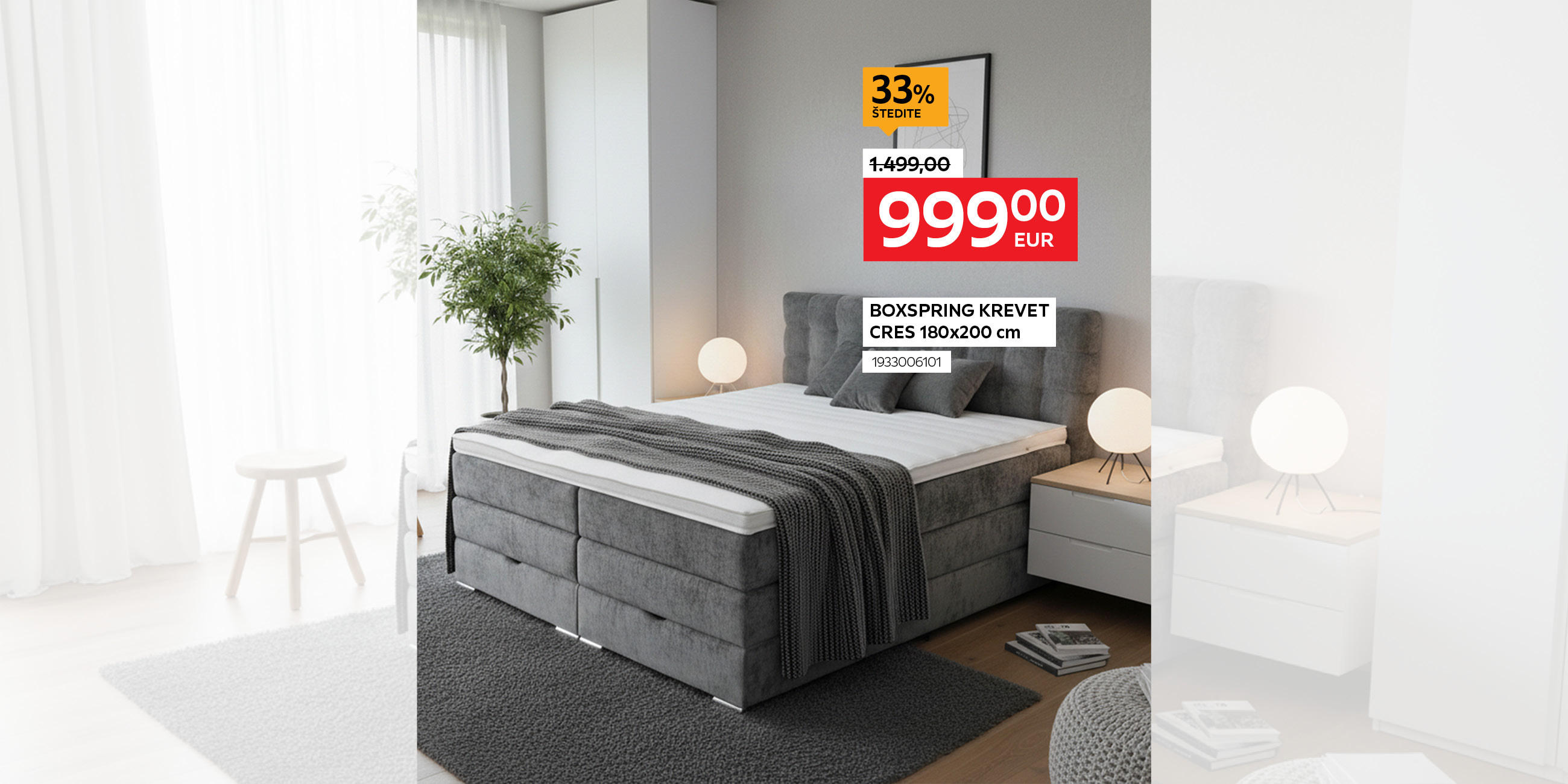 boxspring krevet Cres 1933006101 umjesto 1499,00€ nova cijena 999,00€ štedite 33%