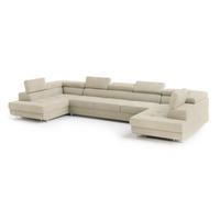 WOHNLANDSCHAFT ISOLANO Creme Velours-Stoff mit Schlaffunktion - Creme, Holz (408/90/202cm) - MASSENO