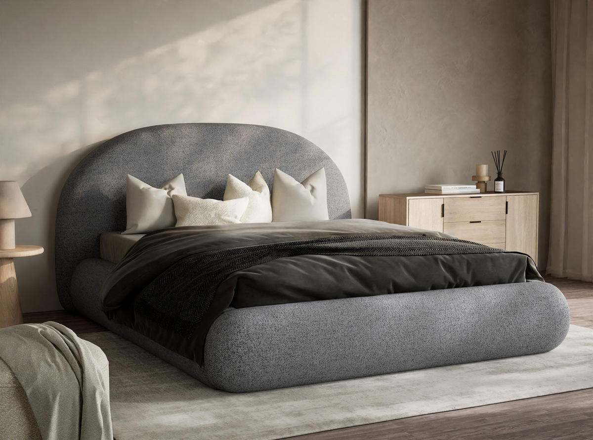 POLSTERBETT Maumere Grau 180/200 cm im Webstoff - Schwarz/Naturfarben, Holz/Holzwerkstoff (180/200cm) - Maison de Reve