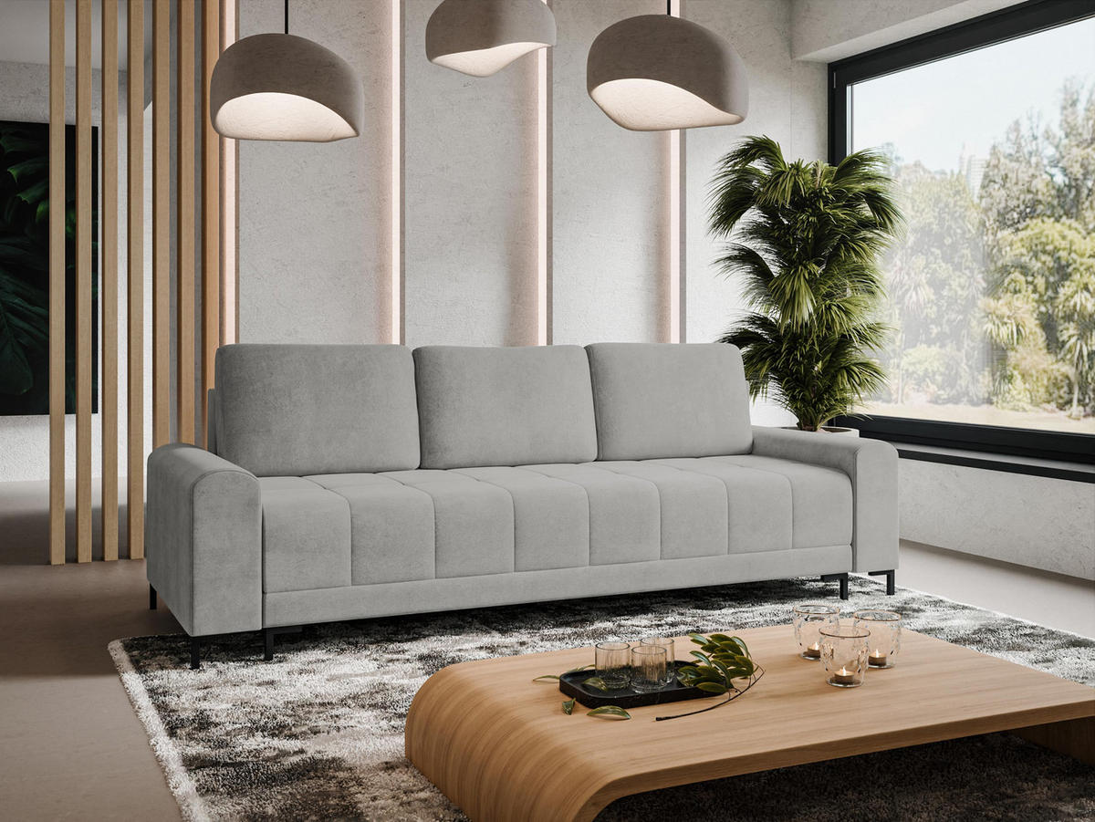 SCHLAFSOFA Aris - Hellgrau/Schwarz, Holz/Textil (238/92/95cm) - MIRJAN24