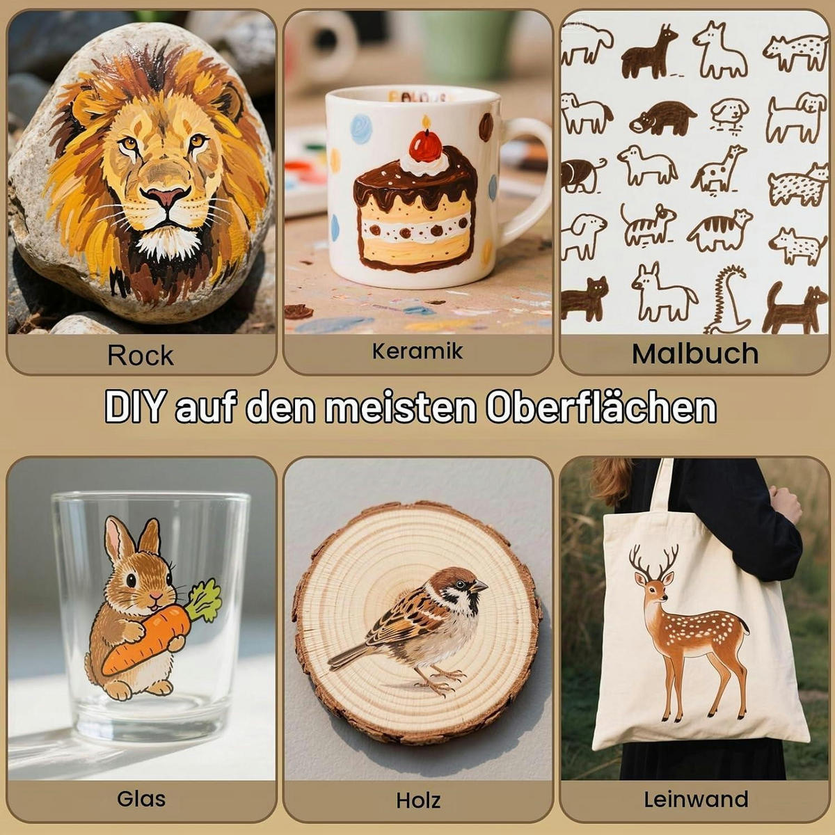 ACRYLSTIFTE Set 12 braune Töne Pinselspitze - Braun, Kunststoff (1.3/1.3/13.7cm)