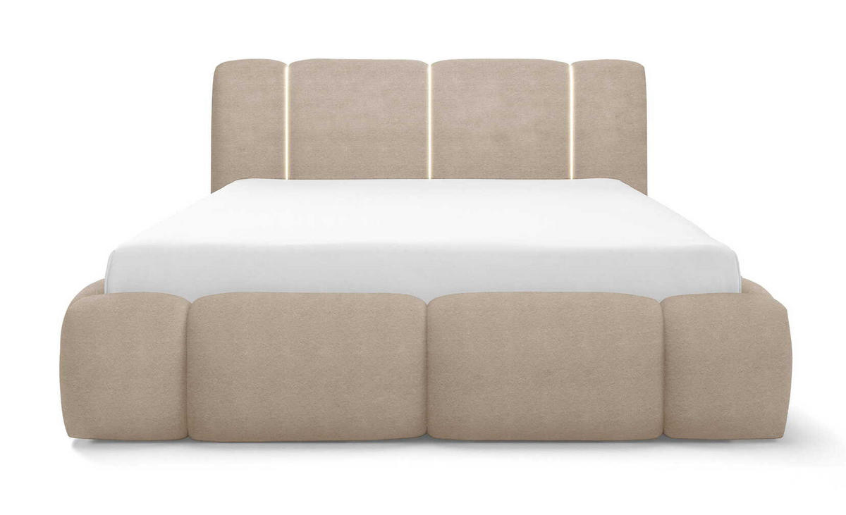 DOPPELBETT 200x200 Avelin mit Bettkasten, LED, Bouclé, Beige - Beige, Holz/Metall (200/200cm) - Emporius