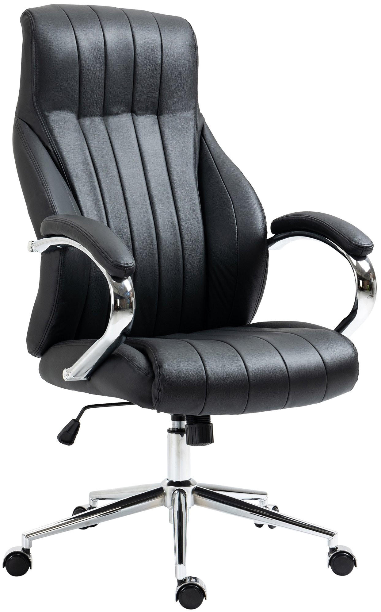 CHEFSESSEL Echtleder schwarz - Chromfarben/Schwarz, Leder/Metall (73/120/76cm) - CLP