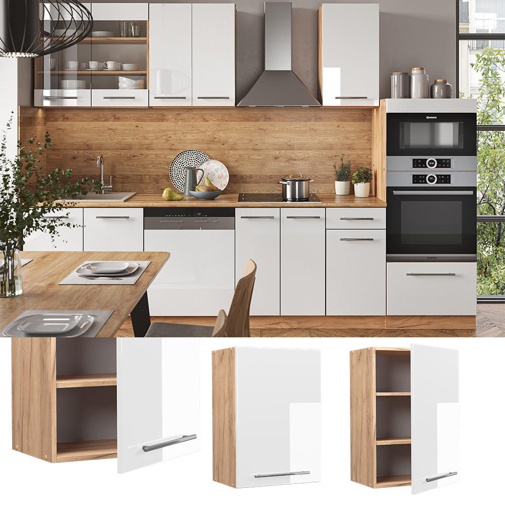 HÄNGESCHRANK Fame-Line Weiß Hochglanz 50 cm - Honigeiche/Weiß Hochglanz, Holzwerkstoff (50/72/34.1cm) - Vicco