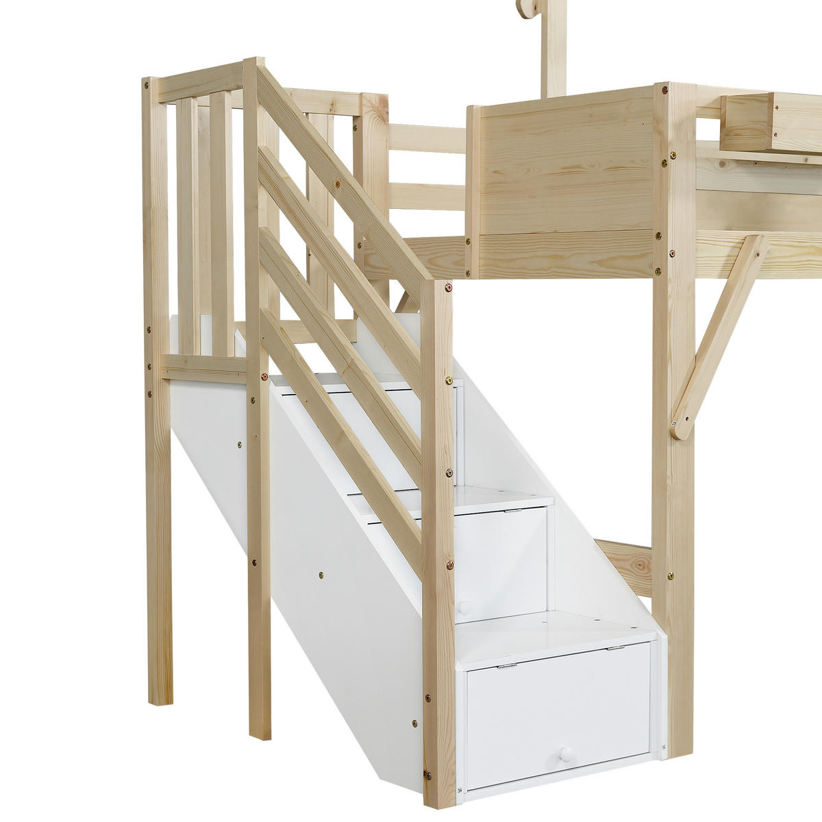 ETAGENBETT mit Treppe und Tafel 90x200 cm Weiß/Natur Holz - Weiß, Holz (90/200cm) - Meubliv