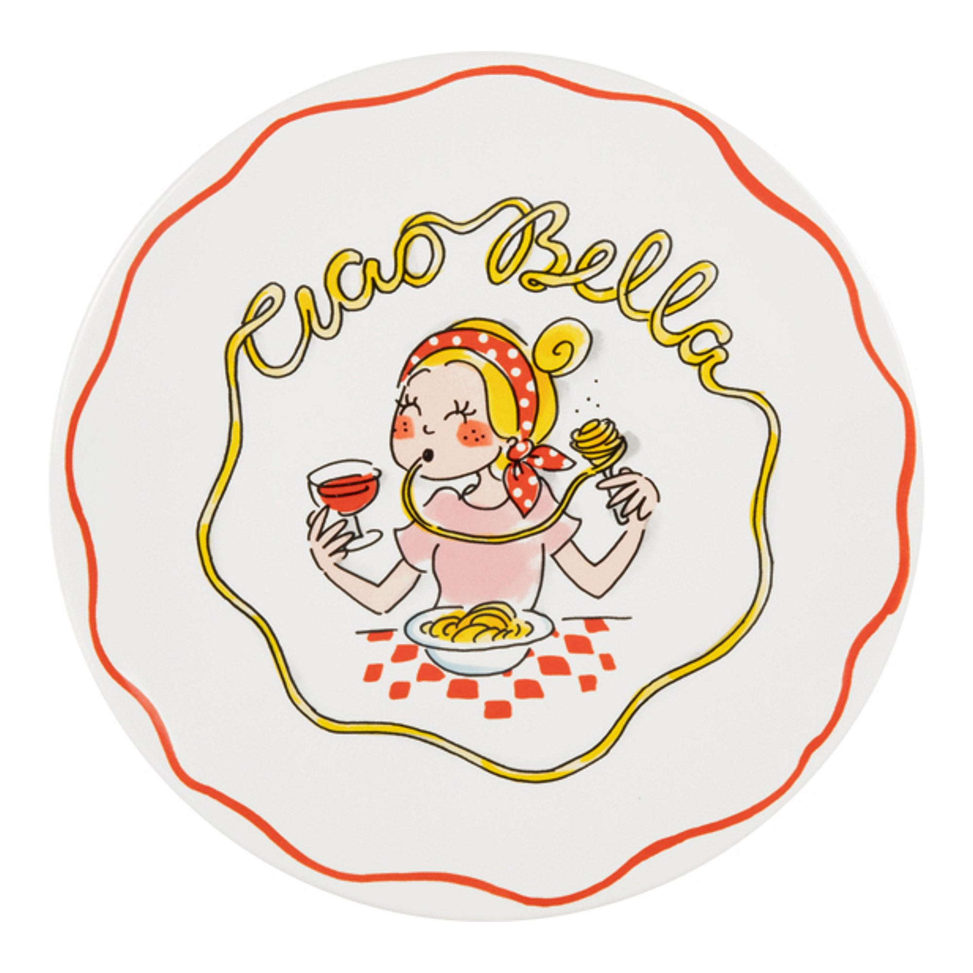 TELLER Pasta Ciao Bella in Bunt - 22cm - Multicolor, Keramik (21.8/21.8/2.5cm) - Blond Amsterdam