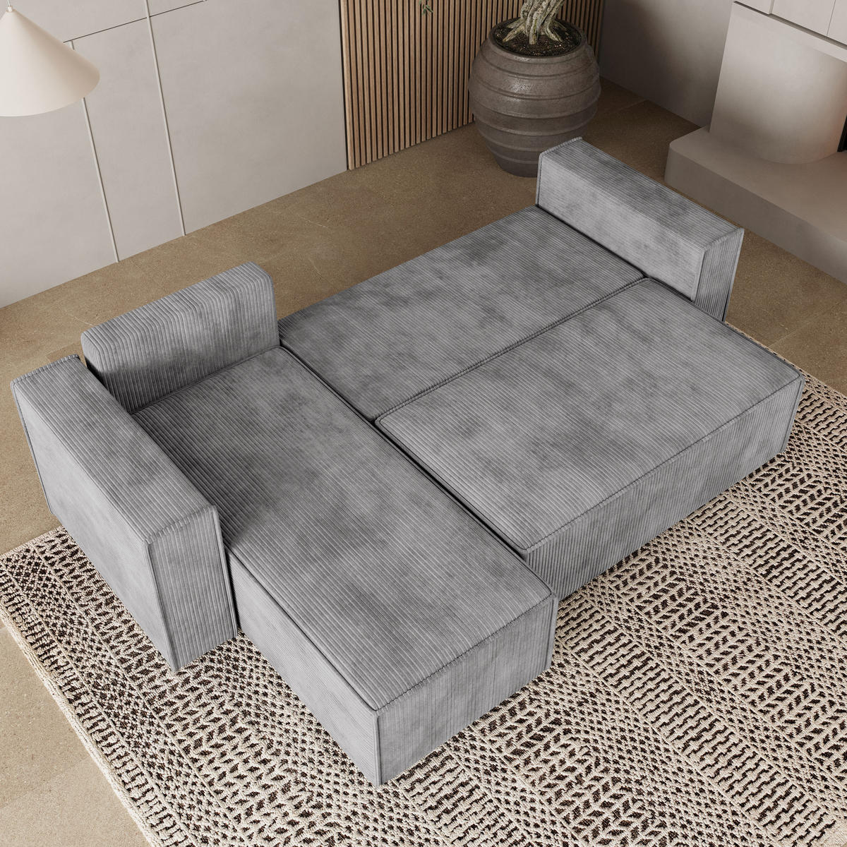 ROHOVÁ SEDAČKA RAVELO světle šedá - šedá/světle šedá, dřevo/textil (240/140cm) - MASSENO