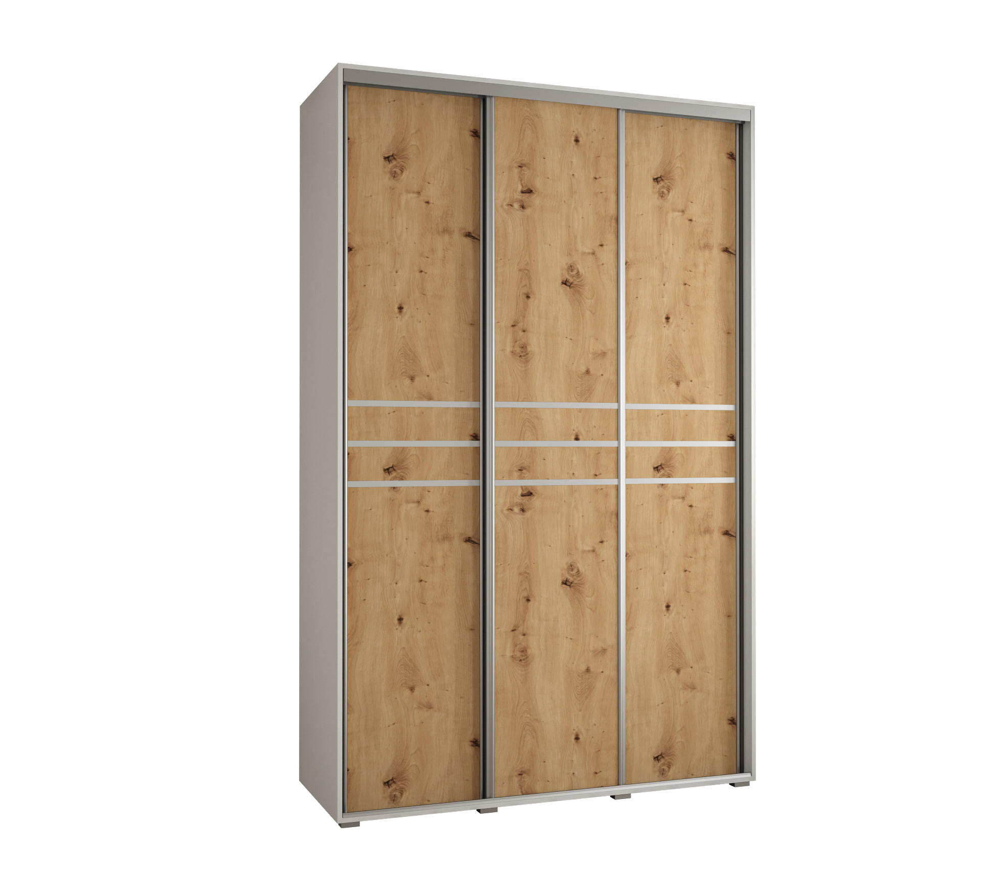 Abiks Möbel Schwebetürenschrank Weiß, Eiche Artisan, Silber 160x235x60 cm