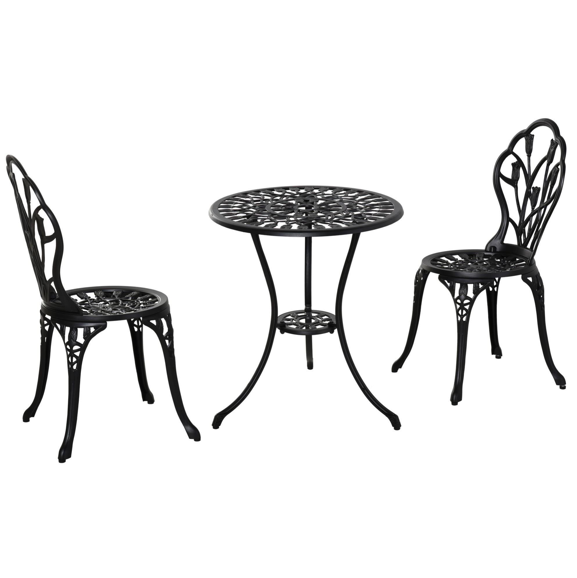 BISTRO set Ø60/67 cm černý z hliníku se skládacími židlemi pro 2 osoby - černá, kov - OKWISH