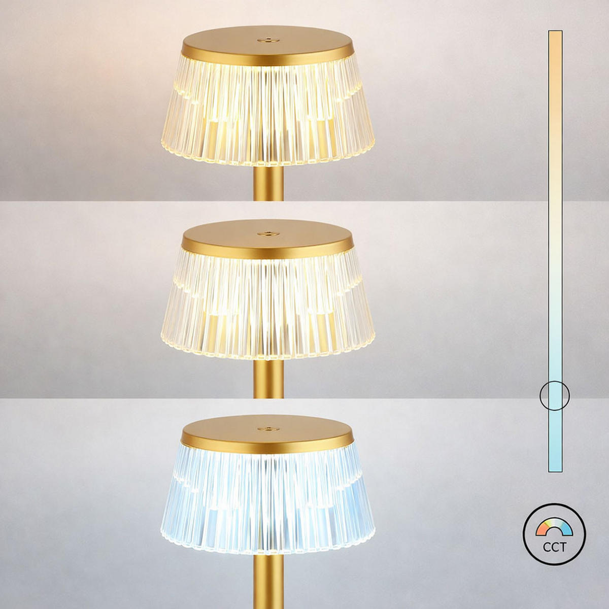 LED TISCHLEUCHTE Messing Kristall-Effekt 2er Set - Messingfarben, Kunststoff (12/12/23cm) - Globo Lighting