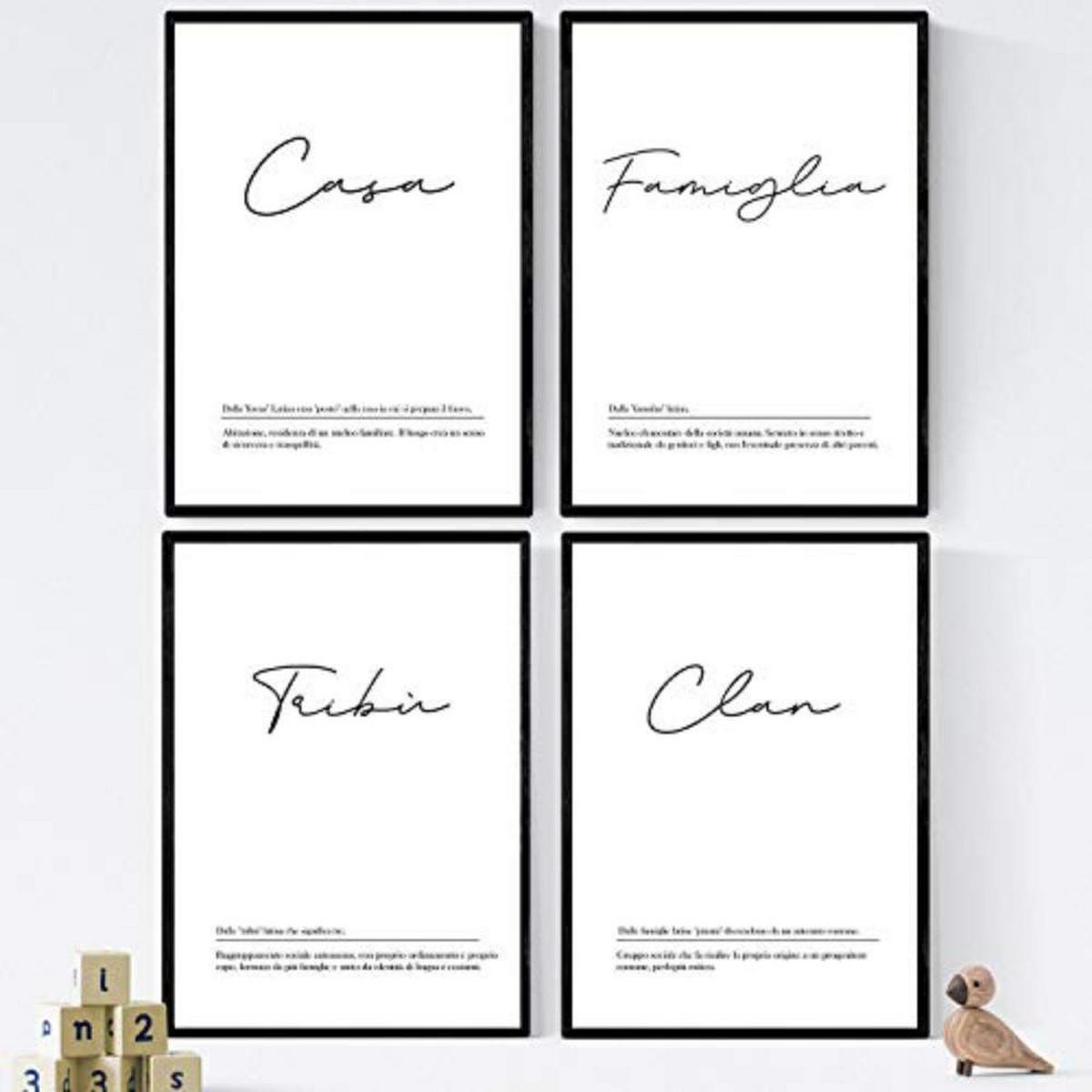 POSTER Set mit 4 Englisch ‚Famiglia‘ von Wörtern mit Definitionen A3 Rahmenlos - Klar, Papier (29.7/3cm) - Nacnic