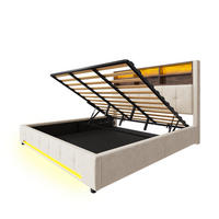 POLSTERBETT 180/200 cm Beige mit 6 Fächer, Seitentaschen, USB-C und LED - Beige, Textil (180/200cm) - Oxeza