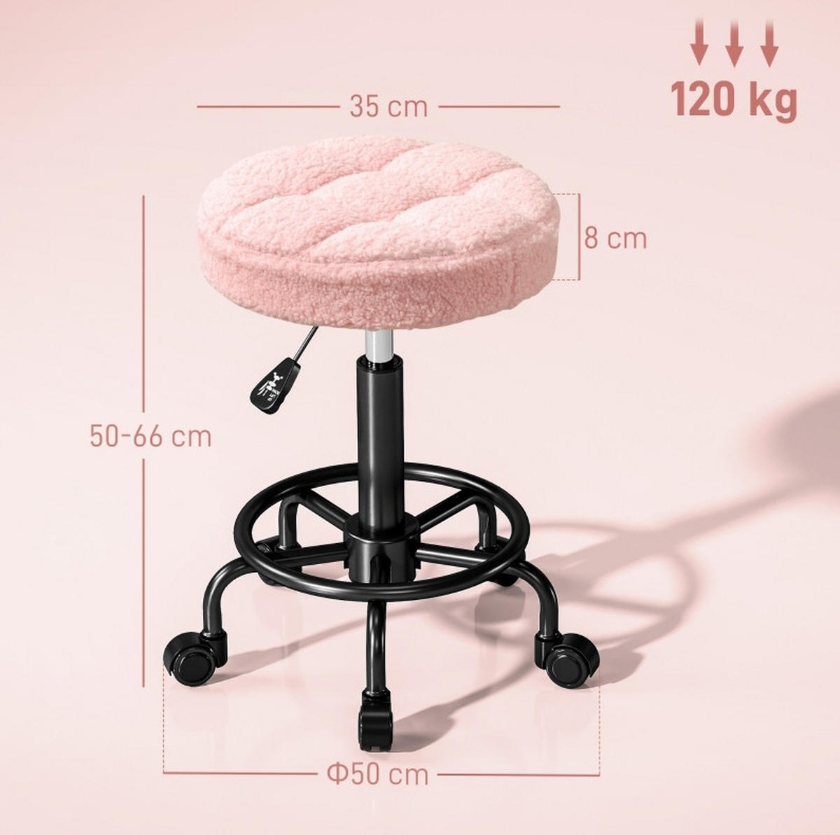 ROLLHOCKER höhenverstellbar 50-66 cm Pink - Pink, Kunststoff (50/66/50cm) - Meubliv