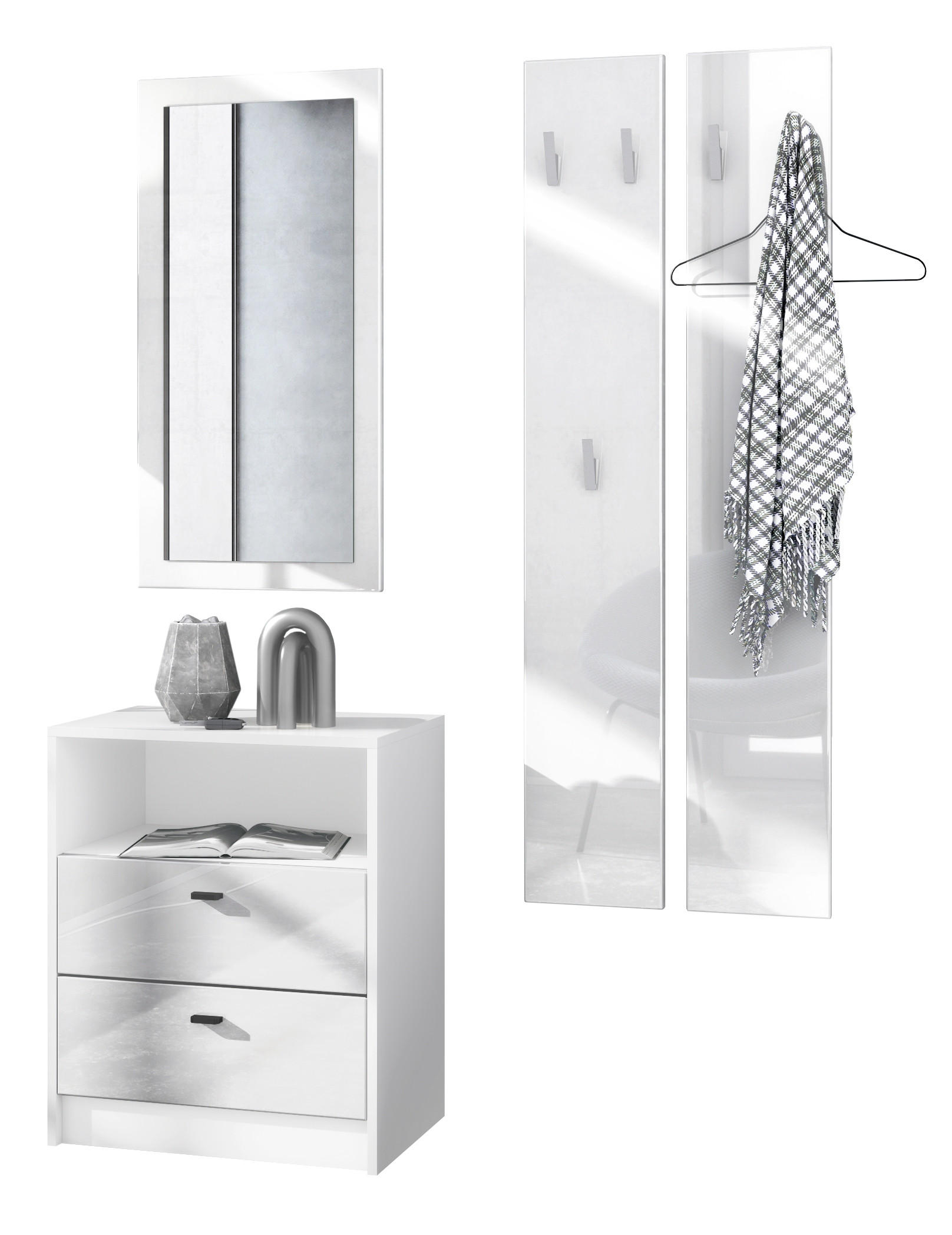 Vladon Garderobe Weiß Hochglanz 130x185x36 cm
