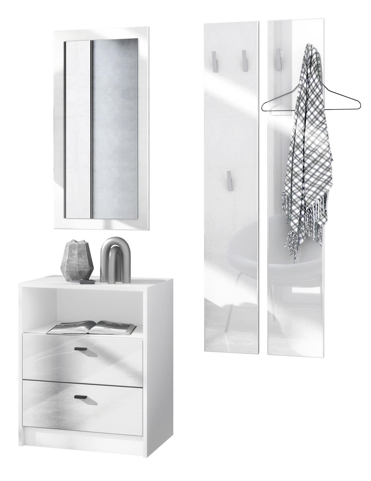 GARDEROBE Pino Weiß Hochglanz - Weiß Hochglanz, Holzwerkstoff (130/185/36cm) - Vladon