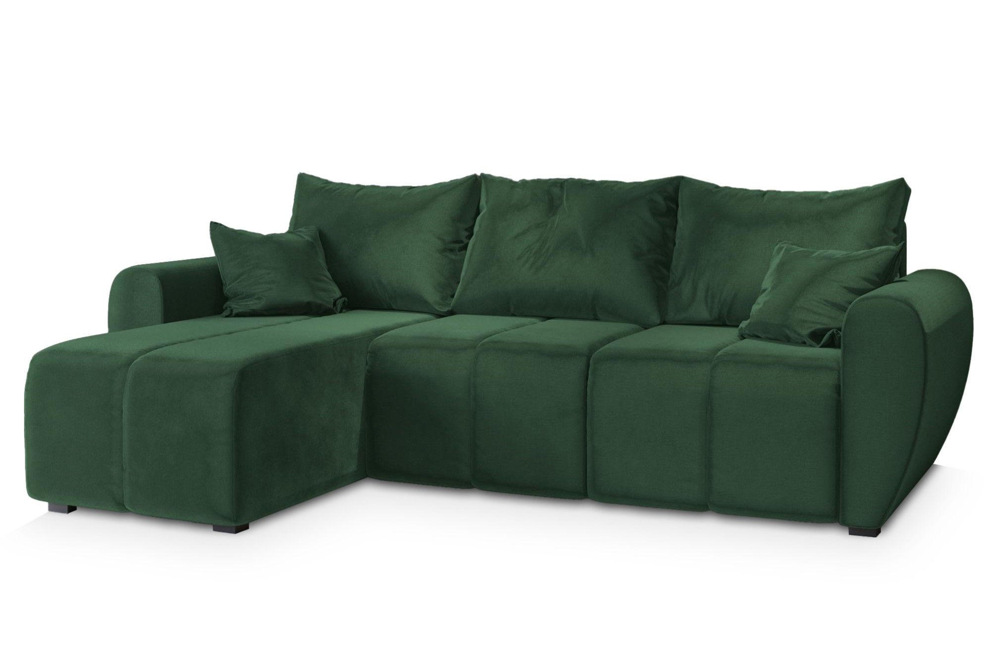 ECKSOFA MADISON Grün Plüsch-Stoff mit Schlaffunktion - Grün, Holz (246/143cm) - MASSENO