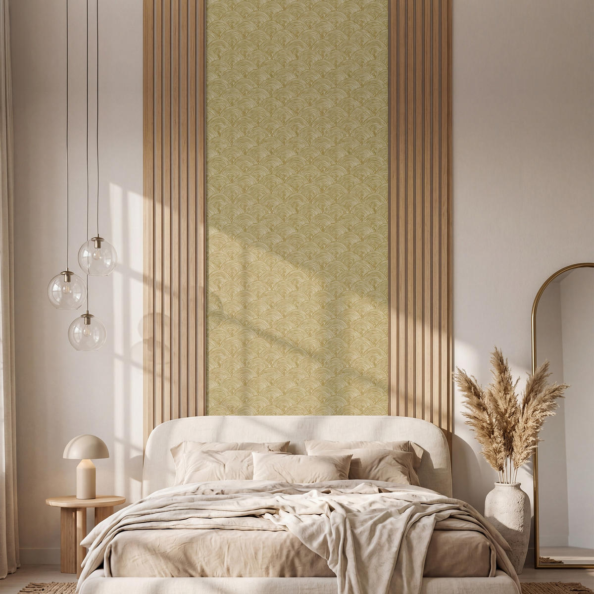 TAPETE - Fächer - Geometrisch - Grün - 100x280 cm - Goldfarben, Papier (100/280cm) - OnlyWow