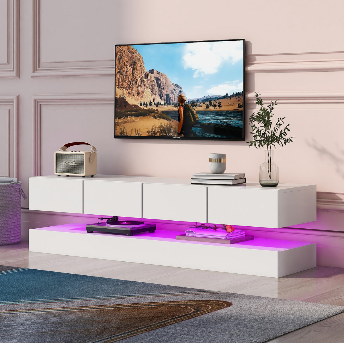 TV-ELEMENT wandhängend 130 x 33 cm MDF White mit LED-Beleuchtung - Weiß, Holzwerkstoff (33/15/130cm) - Beauniv