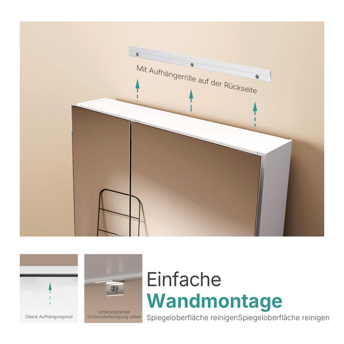 SPIEGELSCHRANK Weiß 65/50/14,5 cm - Weiß, Metall (50/65/65cm) - EMKE