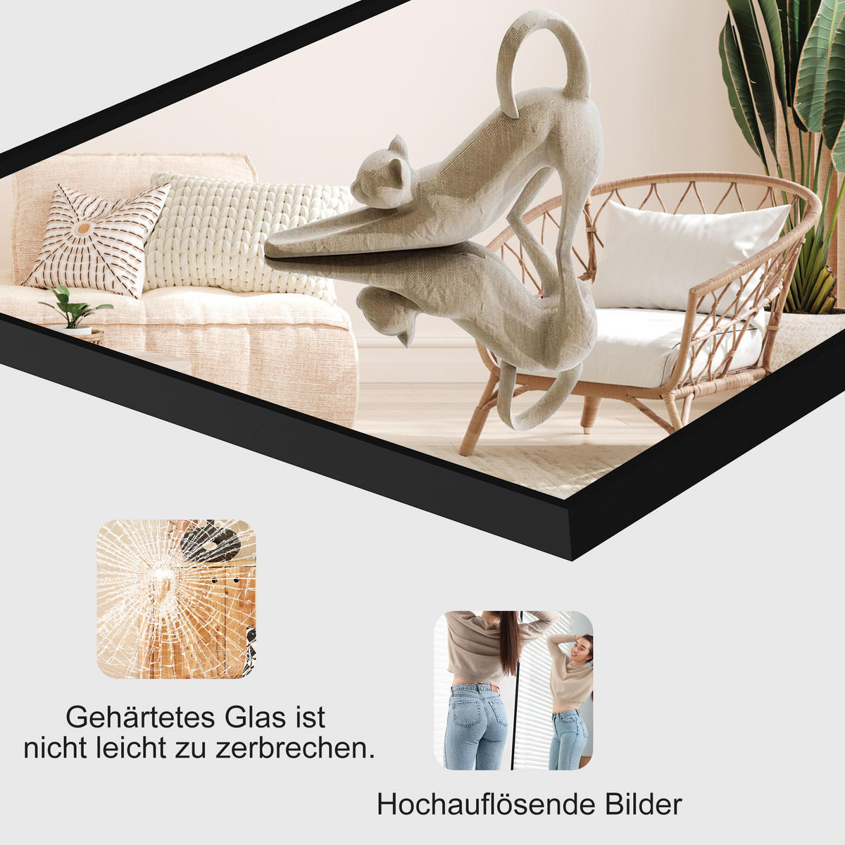 STANDSPIEGEL 177x77 cm Metallrahmen rechteckig schwarz - Schwarz, Holz (77/177/3cm) - LEBENLANG