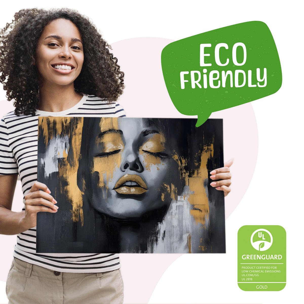 LEINWANDBILD abstraktes Porträt Frauengesichts 100x70 - Beige/Schwarz, Textil (100/70cm) - Muralo