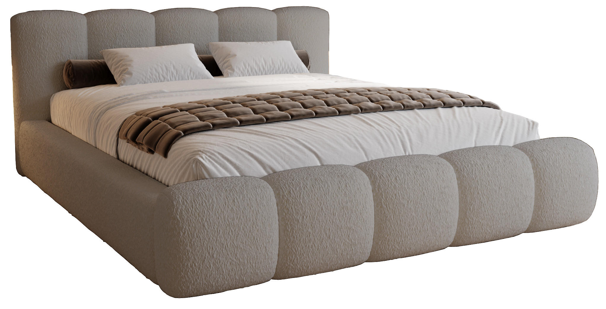 POLSTERBETT bouclé 200x200 Ravello mit Bettkasten, Lattenrost, Hellgrau - Hellgrau, Holz/Textil (200/200cm) - Emporius