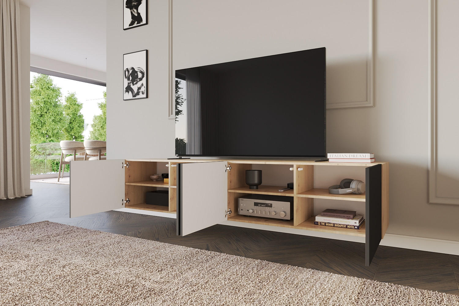 LOWBOARD ELIO-W 2x100x40x41 cm - Artisan / Schwarz - Eiche Artisan, Holzwerkstoff (200/40/41cm) - ALTDECOR