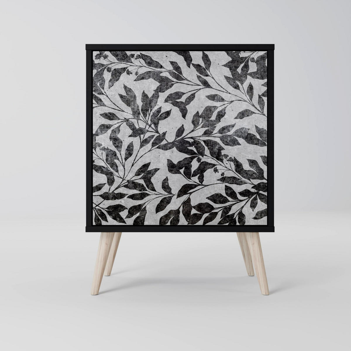 SIDEBOARD CHARCOAL SPROUT, Schwarz, 57,5x42x72,5 cm, Schwarze Metallfüße - Multicolor/Schwarz, Holzwerkstoff/Metall (57.5/72.5/42cm) - SpaceRebels