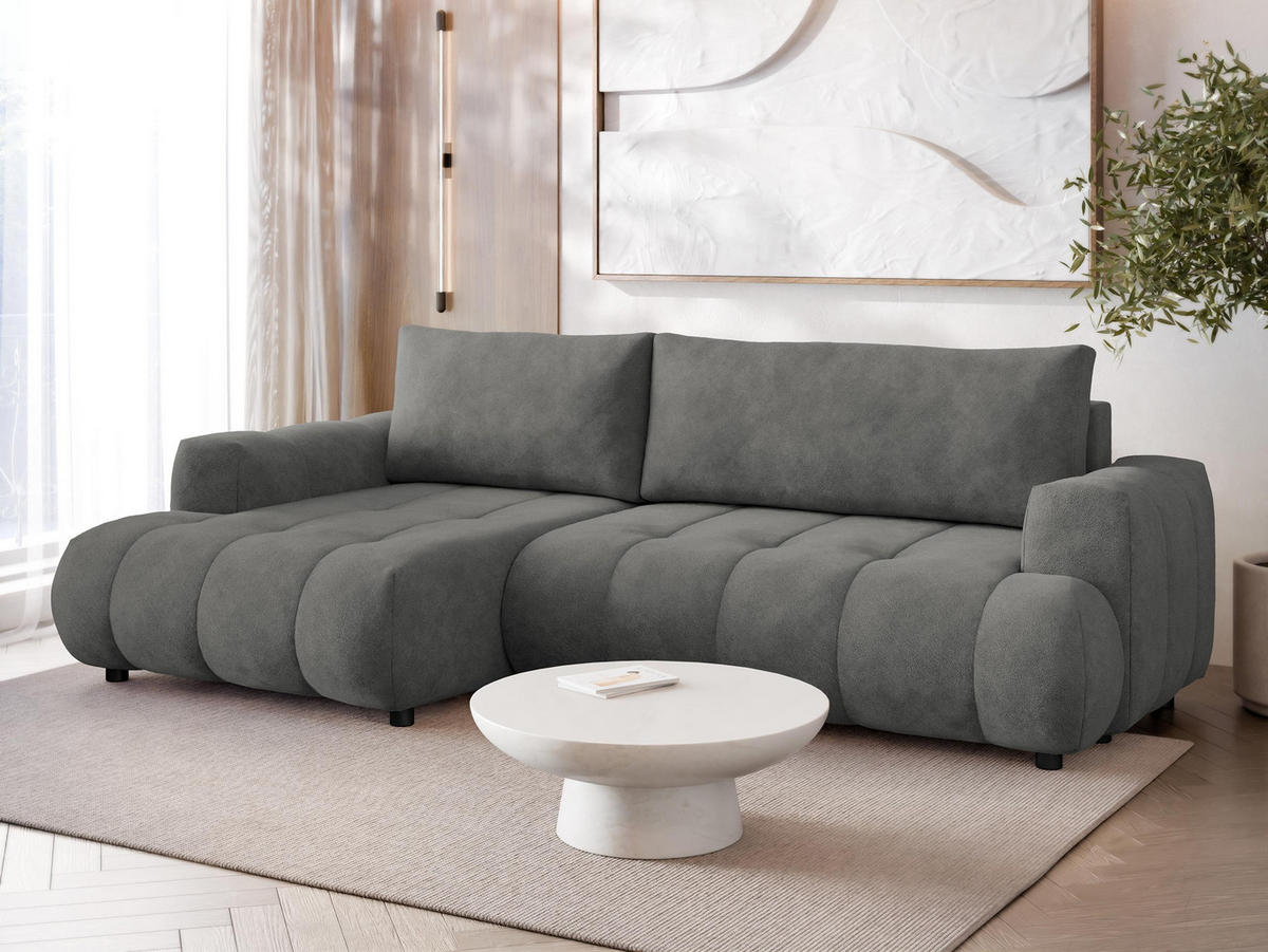 ECKSOFA Haiti, Seite: Links LC+2R - Schwarz/Grau, Holz/Textil (276/156cm) - MIRJAN24