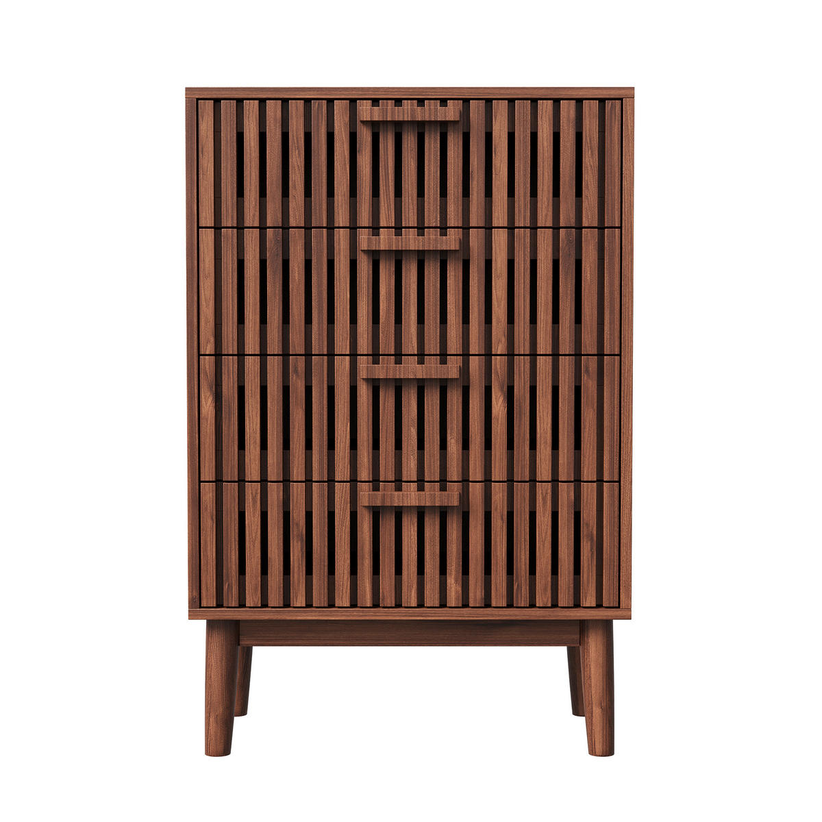 KOMMODE Lamellen-Design mit 4 Schubladen 60/34/91 cm Walnuss - Walnussfarben, Holzwerkstoff (60/91/34cm) - Creahappy