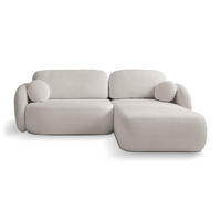 ECKSOFA AMICO R-S Hellgrau Geflochtener Stoff mit Schlaffunktion - Hellgrau, Holz (248/174cm) - MASSENO