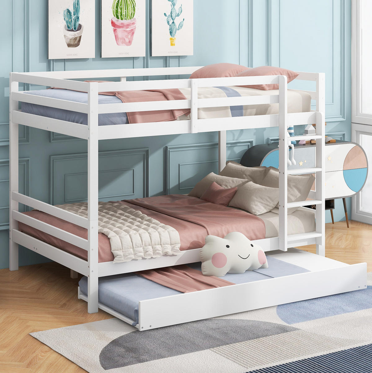 ETAGENBETT 140/200 cm aus Kiefer und MDF mit Ausziehbett und Treppe Weiß - Weiß, Holz (140/200cm) - Modenvie