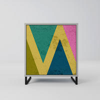 SIDEBOARD COLORFUL TRIANGLES, Grau, 57,5x42x67,5 cm, Schwarze Metall-Rahmenfüße - Multicolor/Schwarz, Holzwerkstoff/Metall (57.5/67.5/42cm) - SpaceRebels
